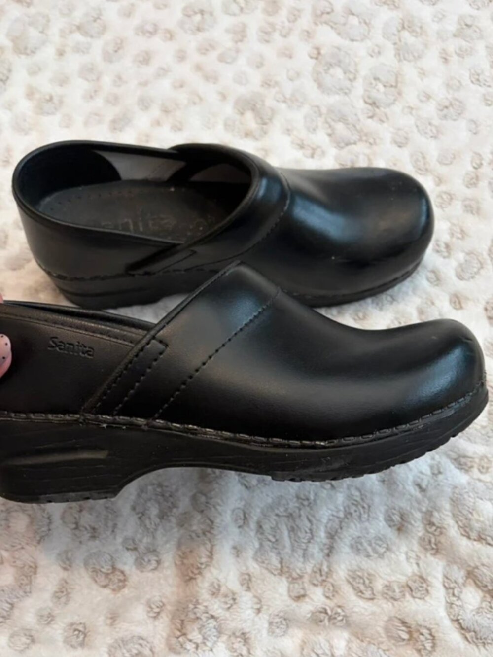 Sanita Black Leather Clogs - Size 38 | 7